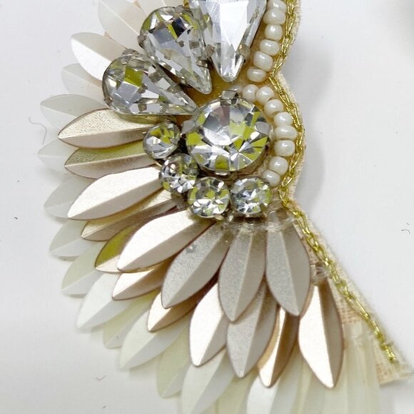 White Cream Beaded Crystal Geometric Semicircle Fan Statement Earrings - Picture 6 of 6